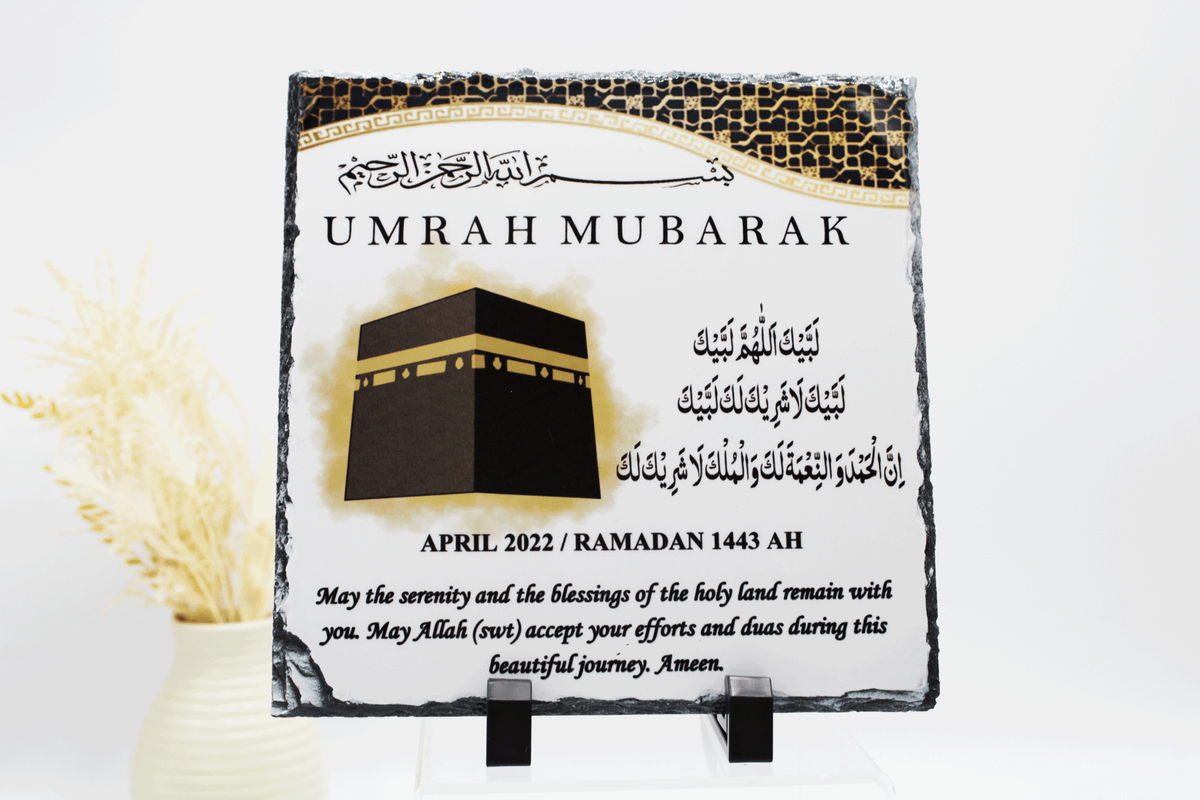 Personalised Umrah Mubarak Rock Slate - With Talbiyah