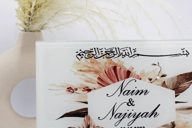 Personalised Wedding Islamic Mug Frame Set, Nikkah Frame, Half Deen Mugs, And We Created You in Pairs Frame, Islamic Glass Wedding Frame Set