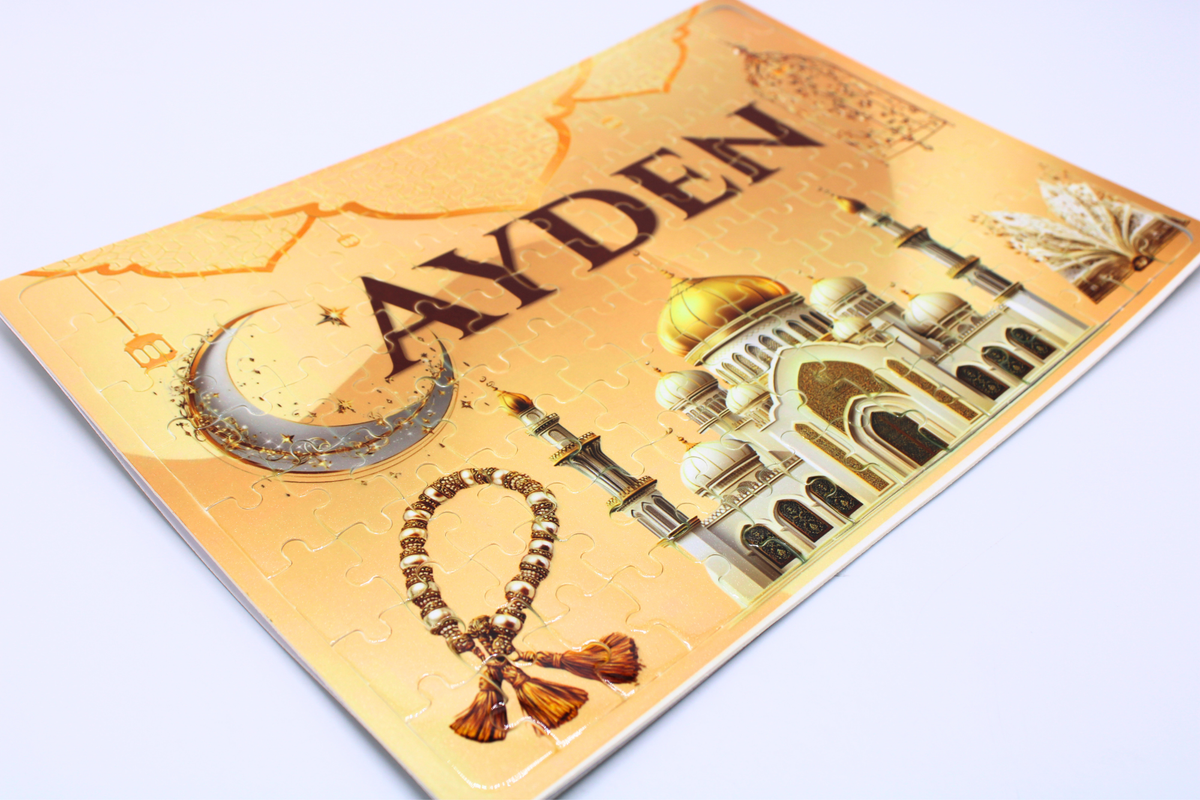 Personalised kids jigsaw, personalised islamic jigsaw, personalised eid gift for kids, childrens eid gift, ramadan gift ideas, ramadan kids gifts, personalised ramadan gift, personalised arabic gift, arabic jigsaw, muslim gift, islamic childrens gift, umrah gift, hajj gift