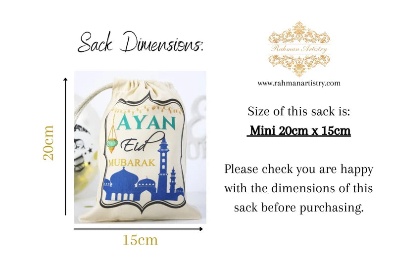 Personalised eid sacks / eid ramadan gift bags, eid gift for kids / ramadan eid mubarak party gift bags / personalised eid gift bag sacks