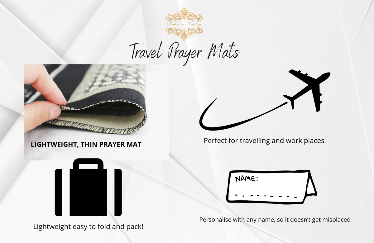 Personalised Prayer Mat, Personalised Travel Prayer Mat, Islamic Prayer Rug, Namaaz, Prayer Rug, Islamic Nikkah Gift, Umrah gift