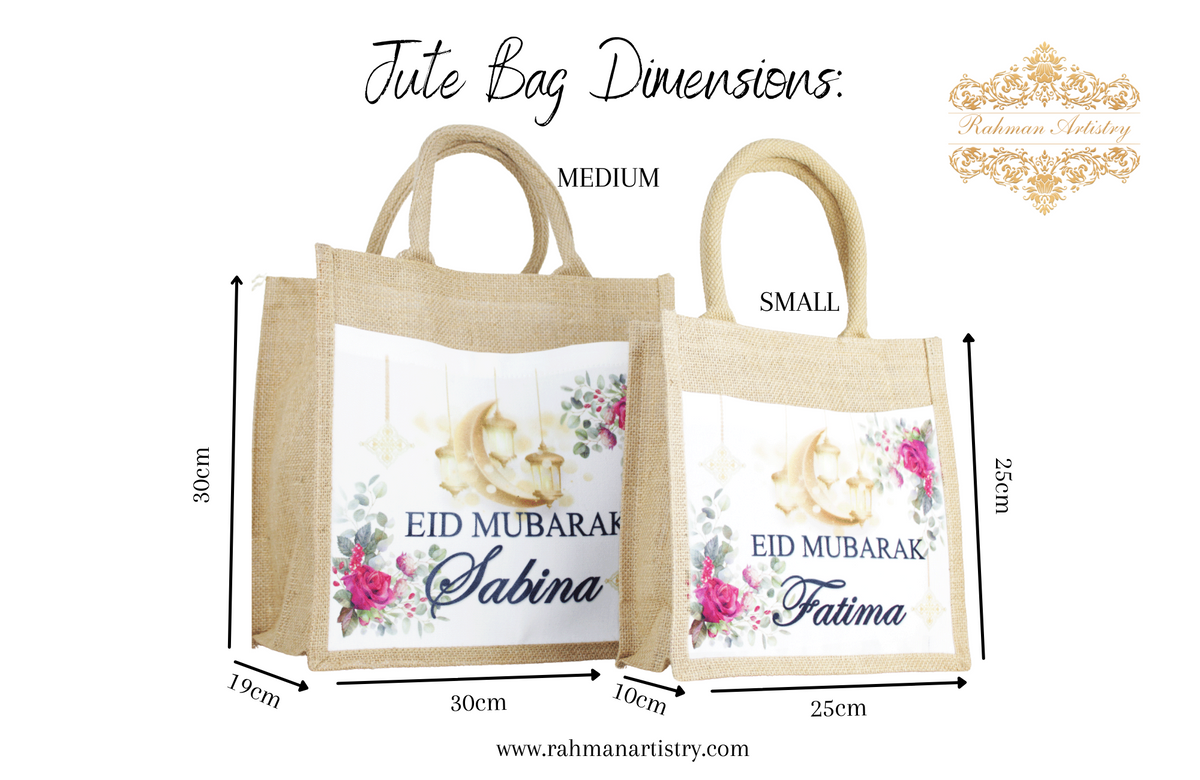 personalised eid mubarak party bag, personalised jute bag