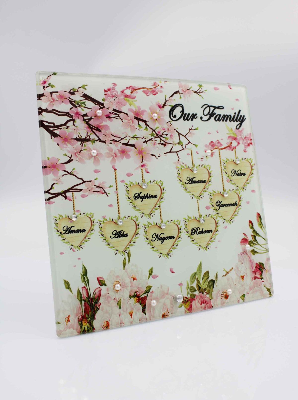 Glass Family Tree - Blossom Hanging Hearts