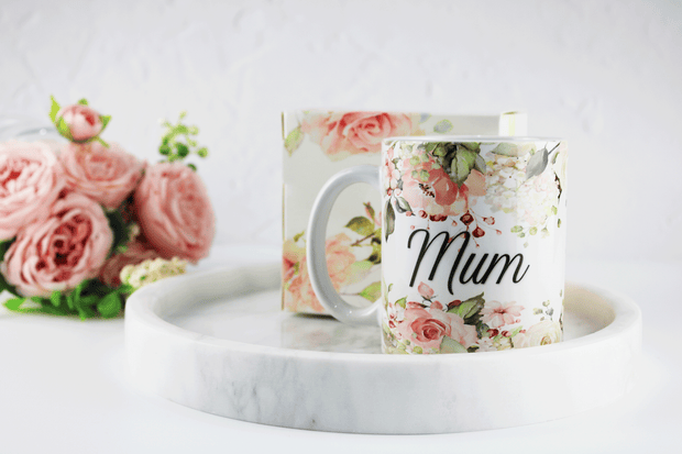 Peach Floral Print Mug