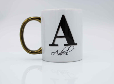 Initial Mug  - Gold Handle Non Floral