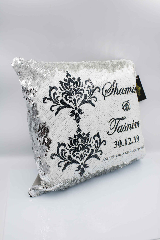 Wedding Sequin Cushion - Black Damask