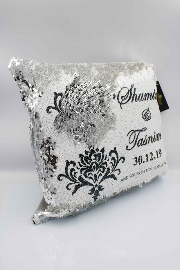 Wedding Sequin Cushion - Black Damask