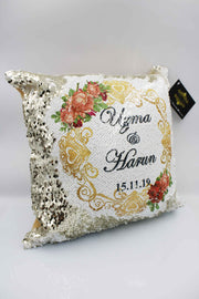 Wedding Sequin Cushion - Gold Round Border