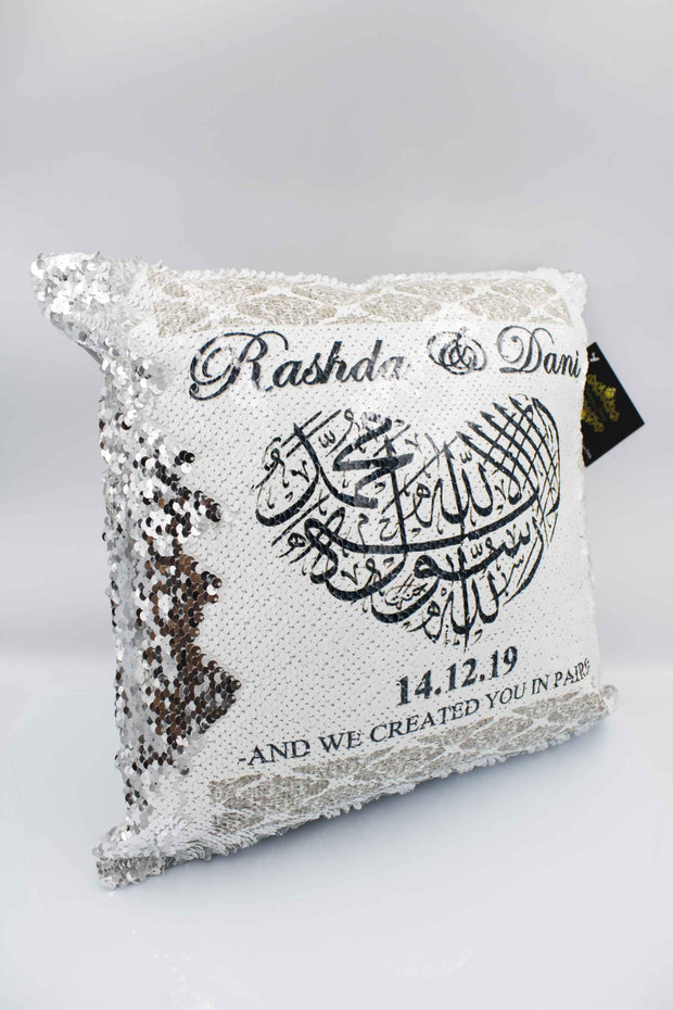 Wedding Sequin Cushion - Grey Damask