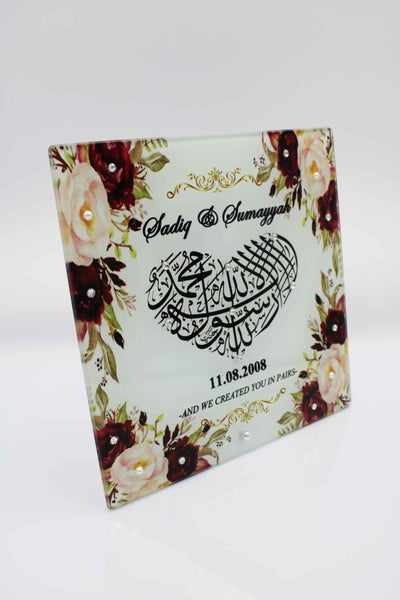 Wedding Glass Frame - Maroon Floral