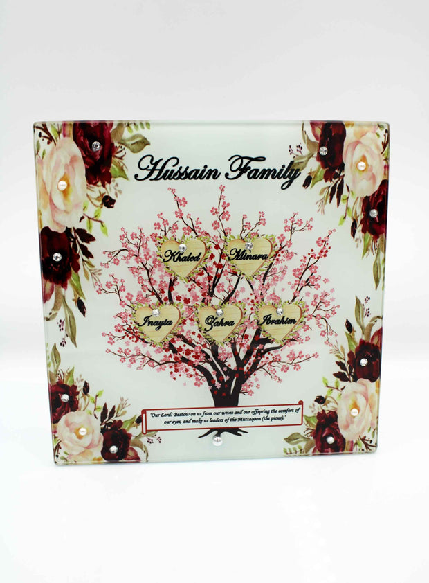 Glass Family Tree - Maroon Floral