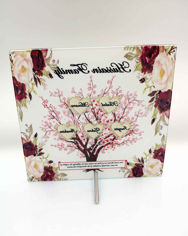 Glass Family Tree - Maroon Floral