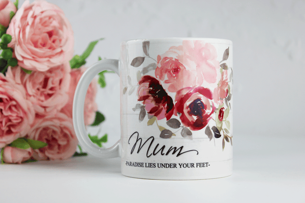 personalised mum mug, islamic mothers day gift, paradise lies under your feet