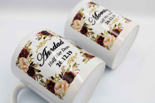 Wedding Mug Set - Maroon Floral