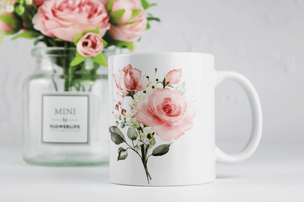 Peach Floral Print Mug