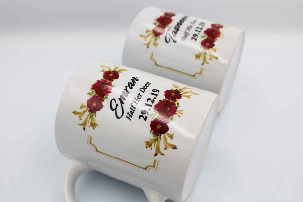 Wedding Mug Set - Red & Gold Border