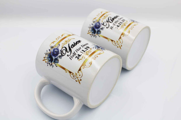 Wedding Mug Set - Blue & Gold Border