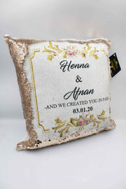 Wedding Sequin Cushion - Gold & Pink