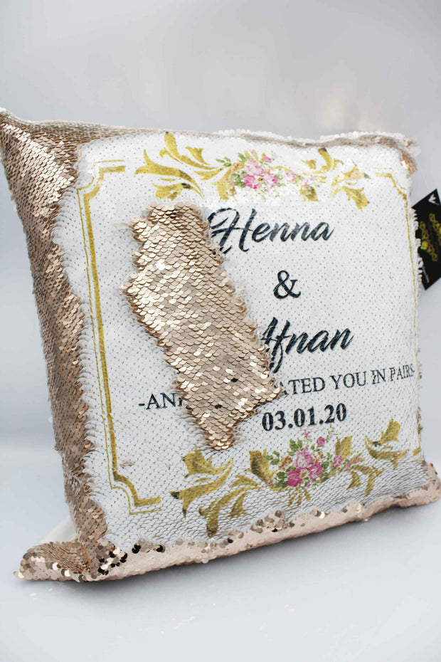 Wedding Sequin Cushion - Gold & Pink