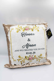 Wedding Sequin Cushion - Gold & Pink