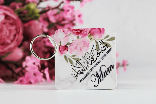 personalised mum islamic keyring, paradies lies under your feet