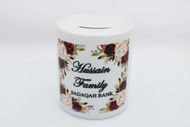 Family Charity Saving Bank - Maroon Floral