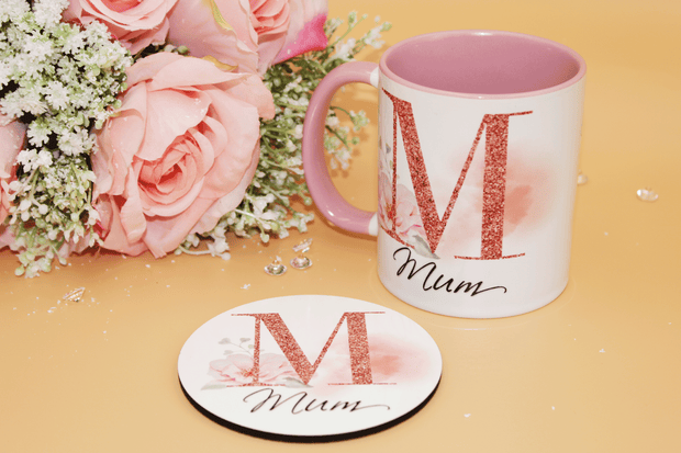 Glitter Mum Initial Pink Handle Mug