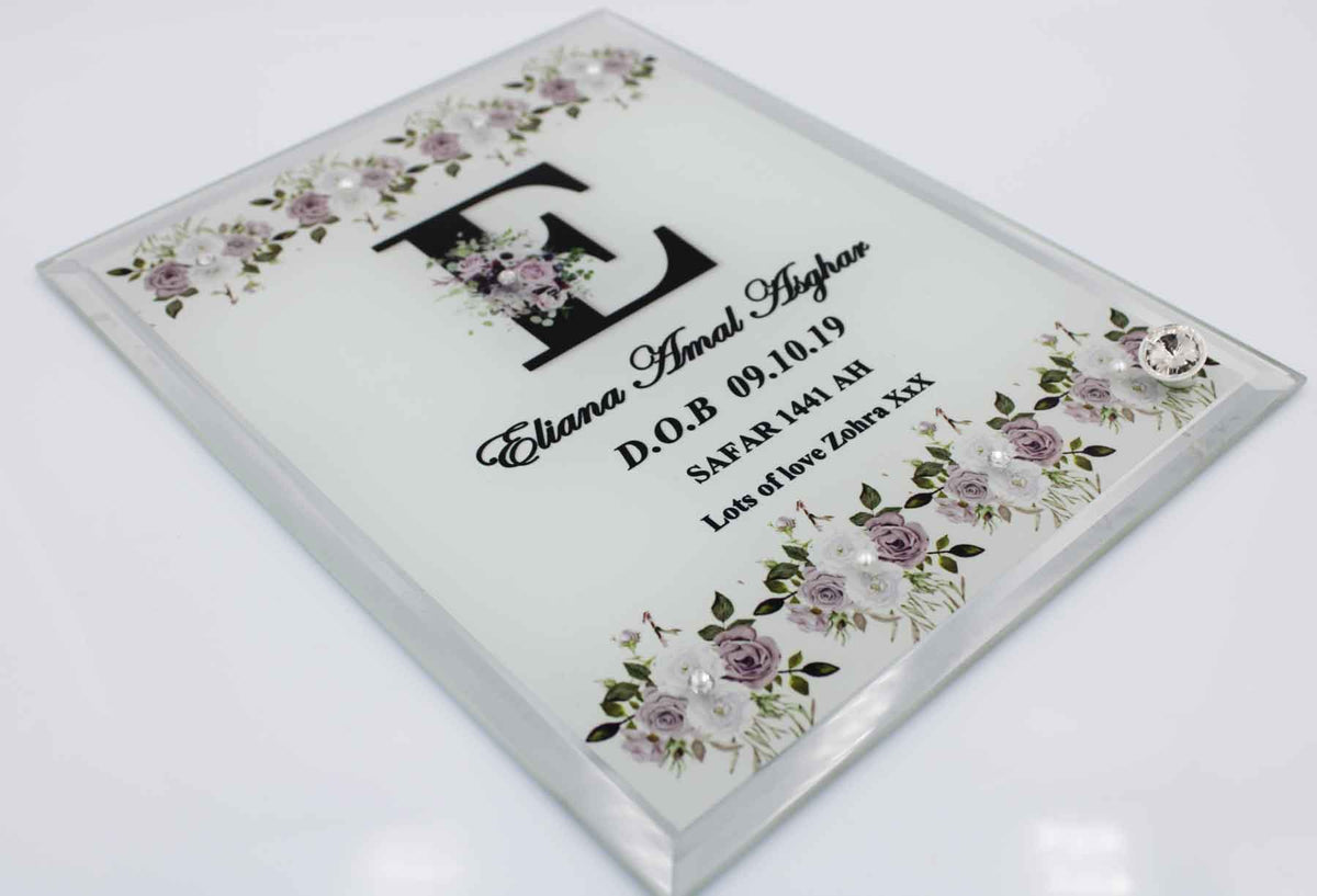 Lilac Initial Birth Mirror Edge Frame