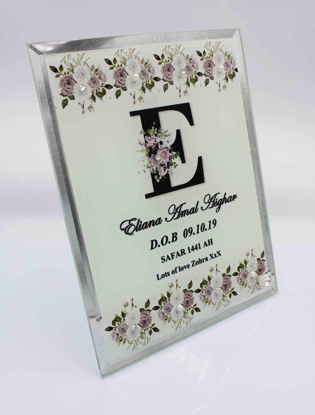 Lilac Initial Birth Mirror Edge Frame