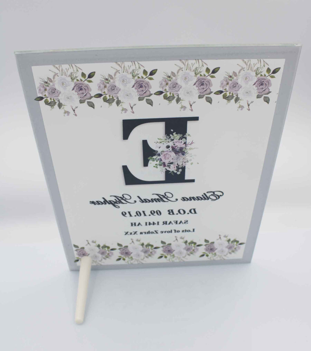 Lilac Initial Birth Mirror Edge Frame