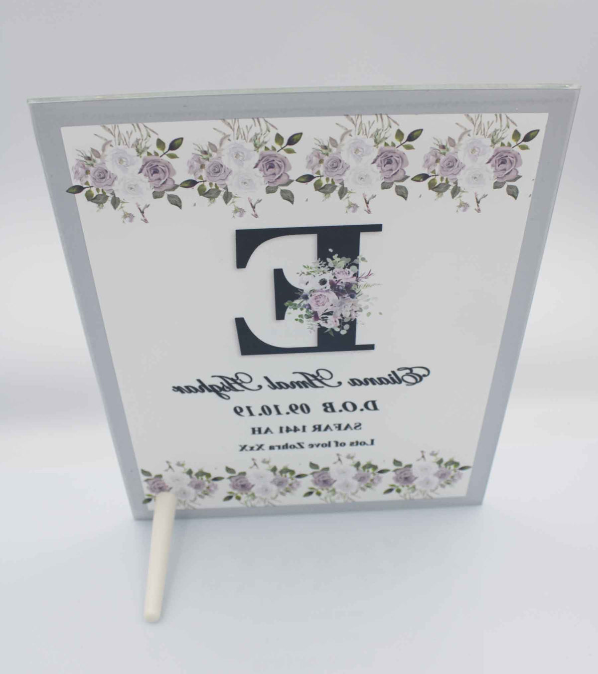 Lilac Initial Birth Mirror Edge Frame