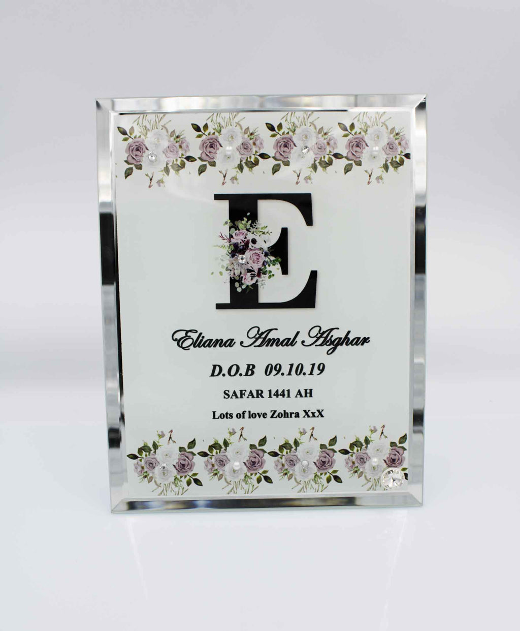 Lilac Initial Birth Mirror Edge Frame