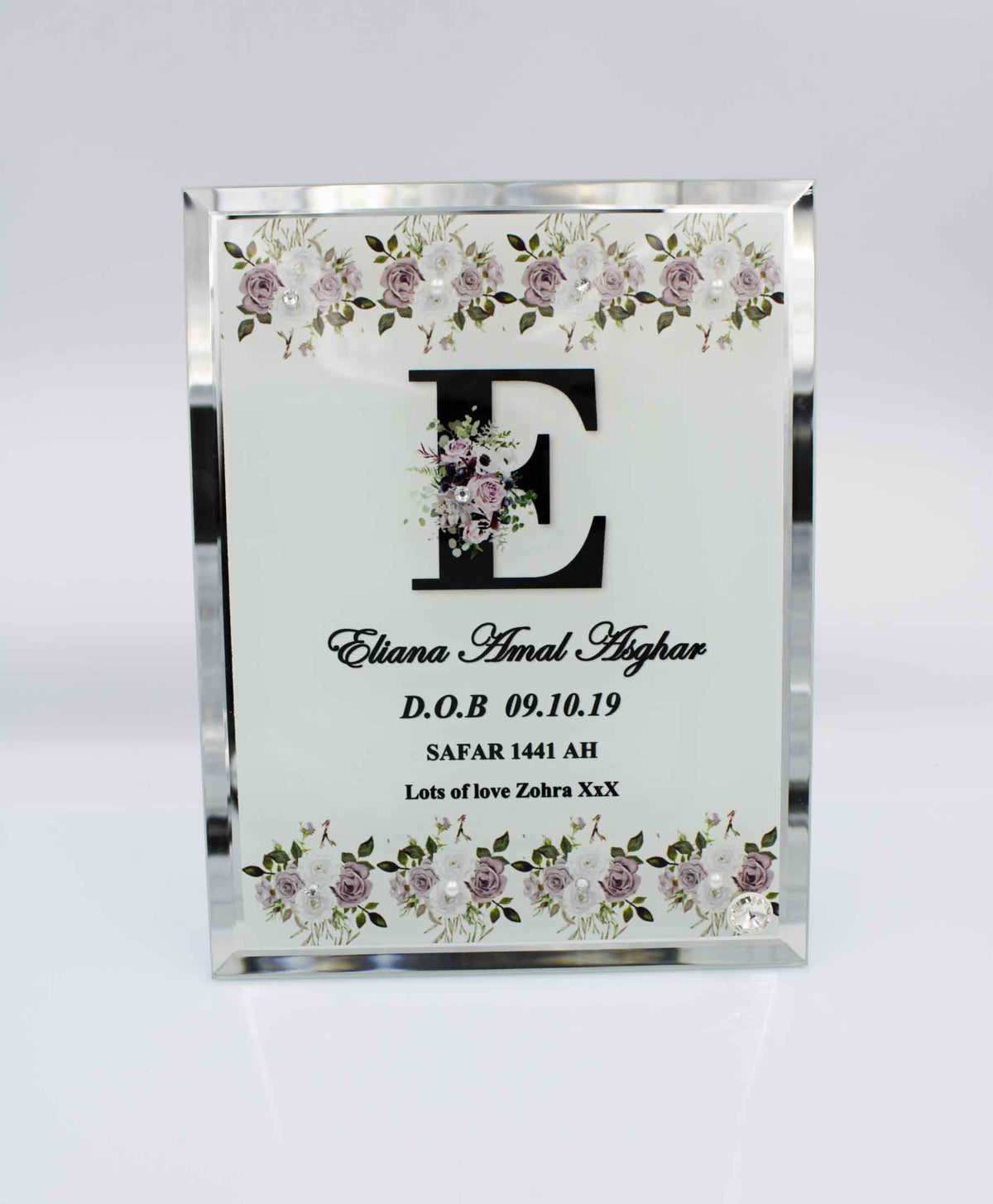 Lilac Initial Birth Mirror Edge Frame