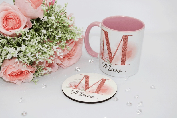Glitter Mum Initial Pink Handle Mug