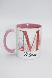 Glitter Mum Initial Pink Handle Mug