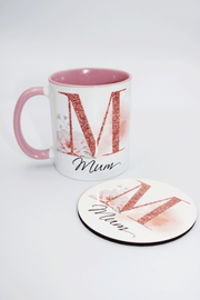 Glitter Mum Initial Pink Handle Mug