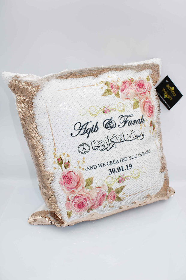 Wedding Sequin Cushion - Pink Floral