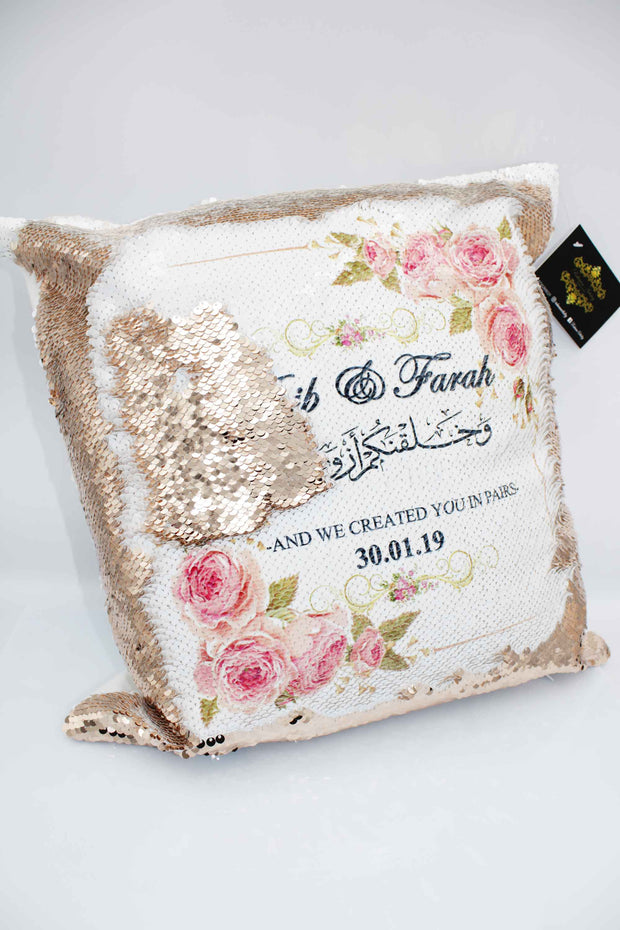 Wedding Sequin Cushion - Pink Floral