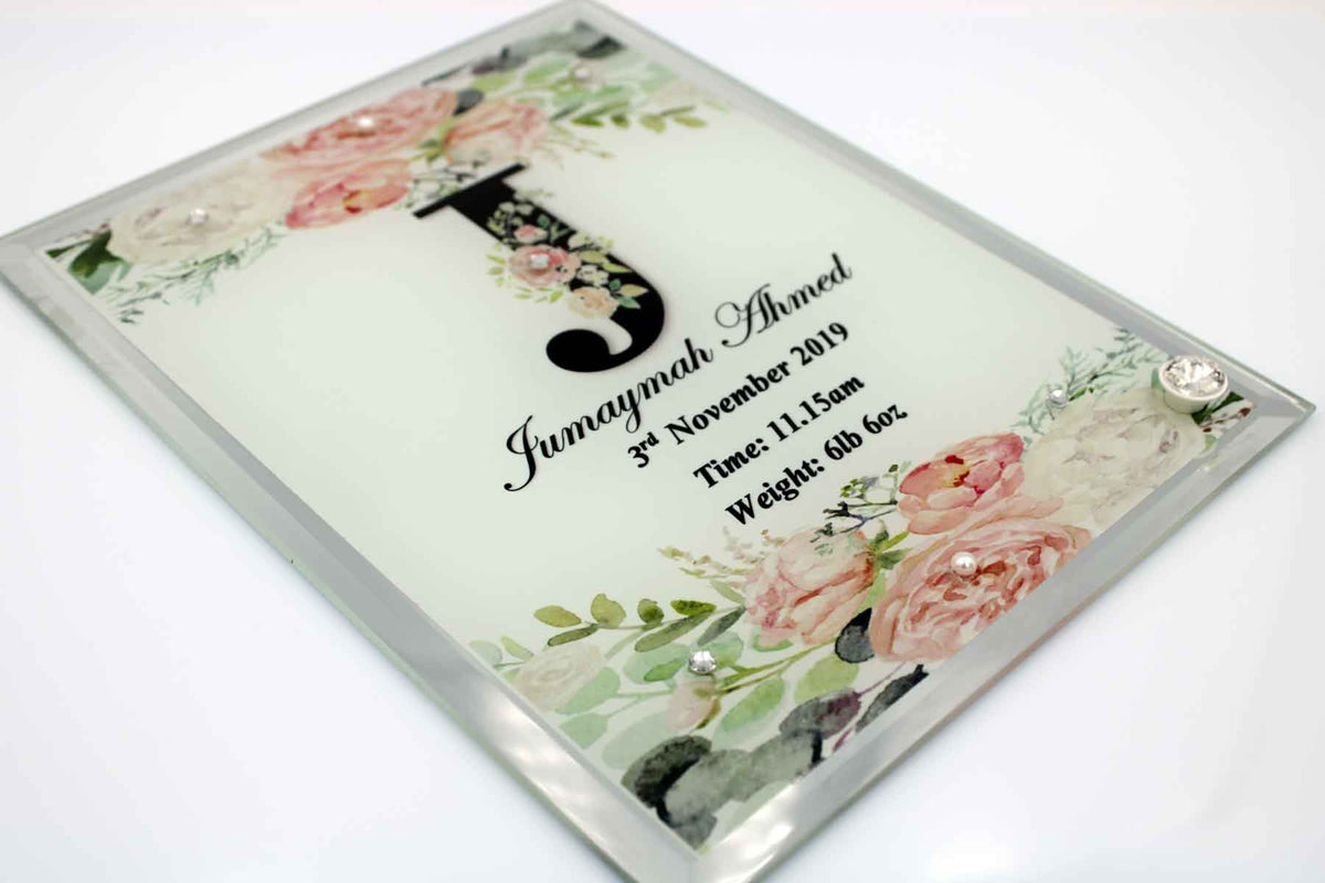 Peach Initial Birth Mirror Edge Frame