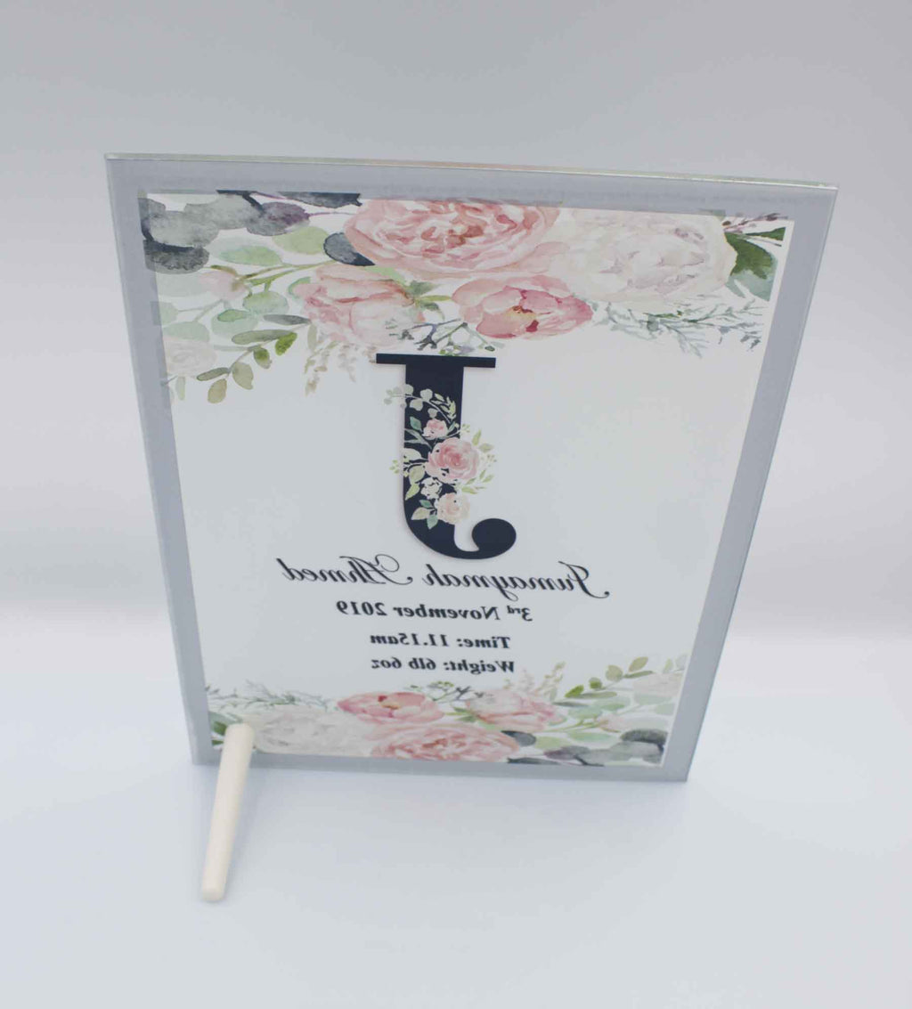 Peach Initial Birth Mirror Edge Frame