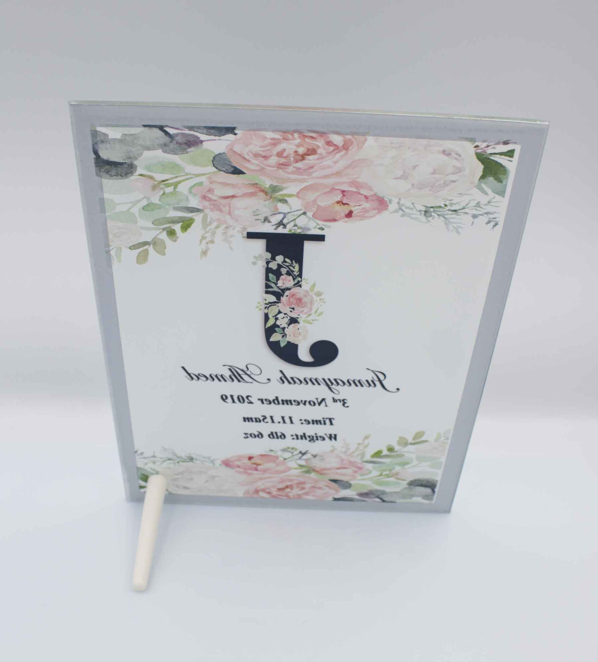Peach Initial Birth Mirror Edge Frame