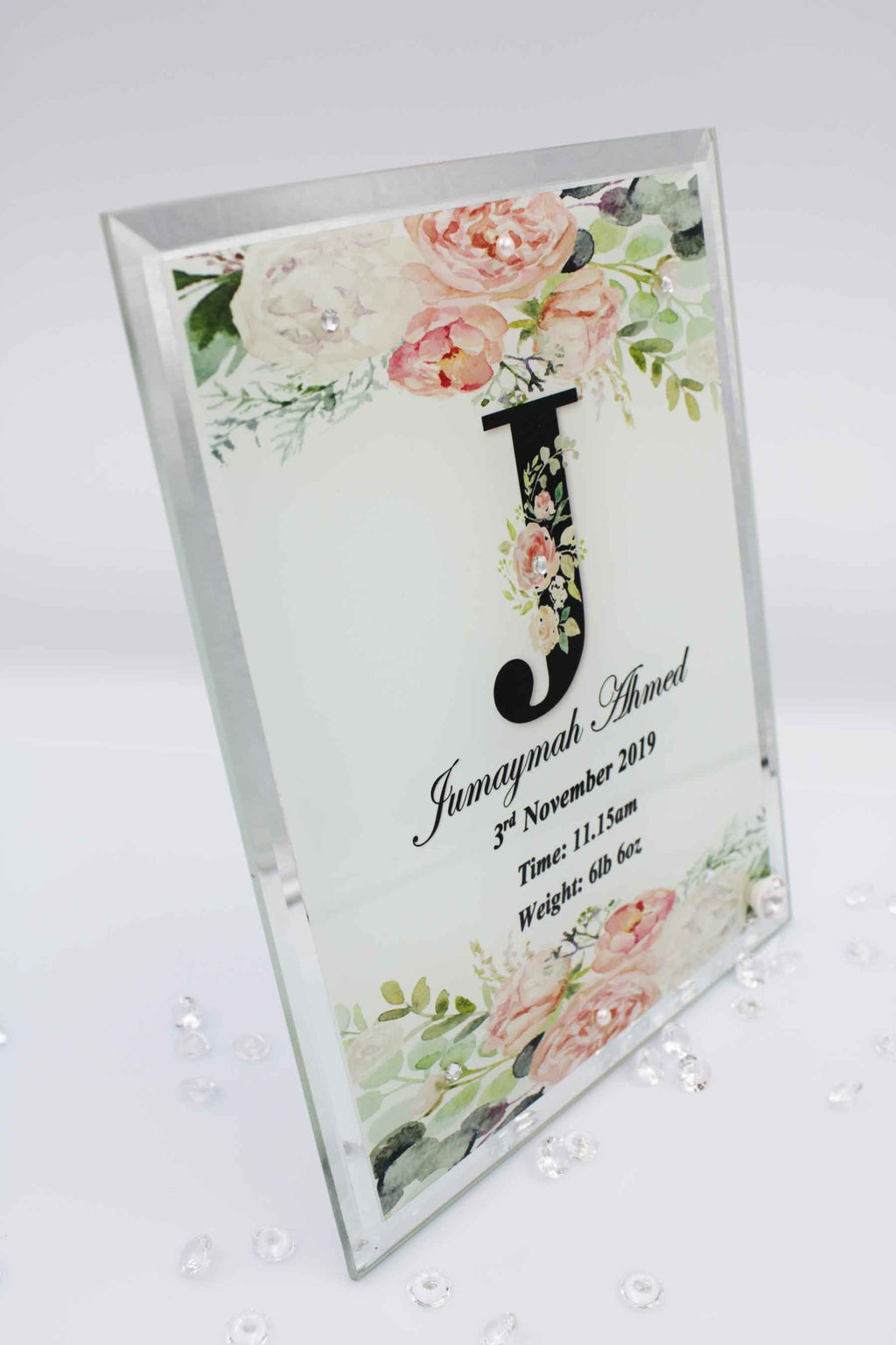 Peach Initial Birth Mirror Edge Frame