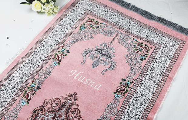 Floral Personalised Prayer Mat - Salmon Pink