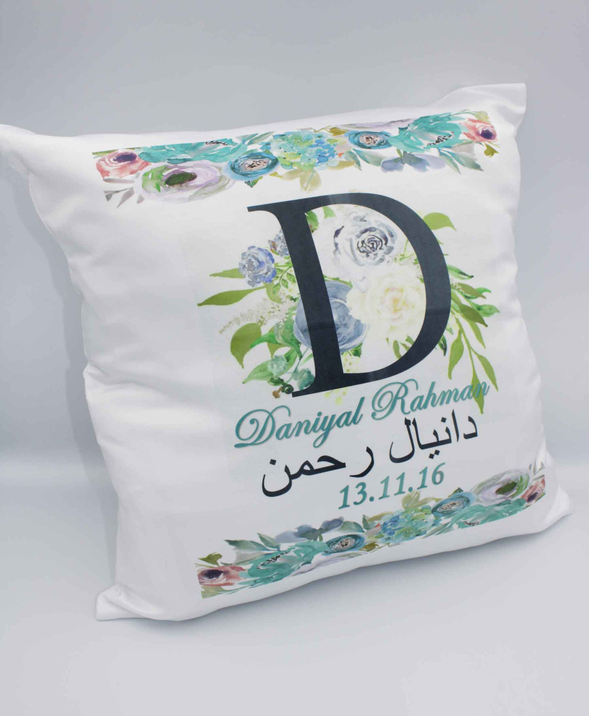 Satin Blue Initial Cushion