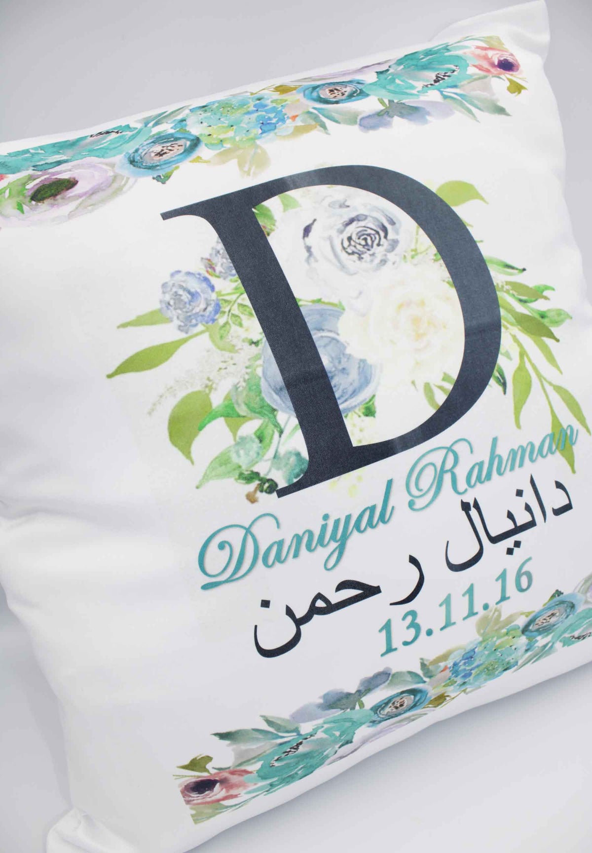 Satin Blue Initial Cushion