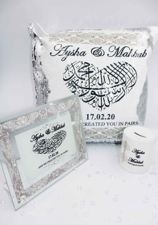 Wedding Couple Gift Set - Silver Damask