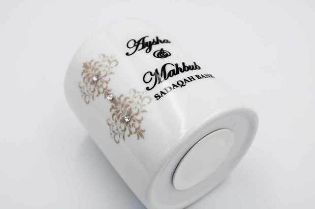 Personalised Money Bank - Grey Damask