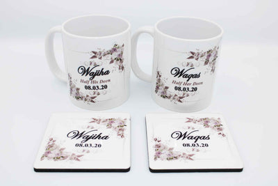 Wedding Mug Set - Grey Floral