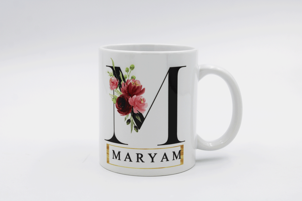 Black Initial Floral Mug