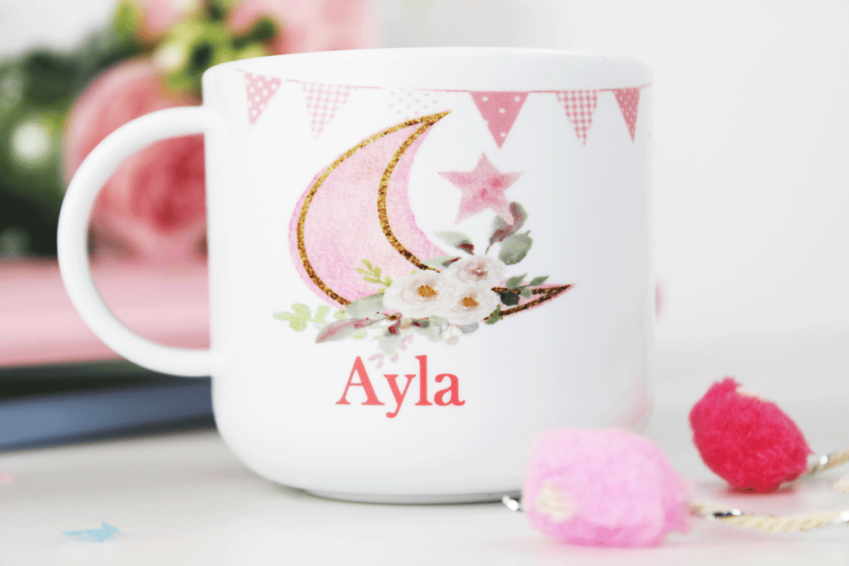 personalised kids children unbreakable plastic mugs, eid ramadan gift